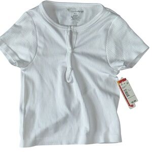 White Ribbed Short Sleeve Top